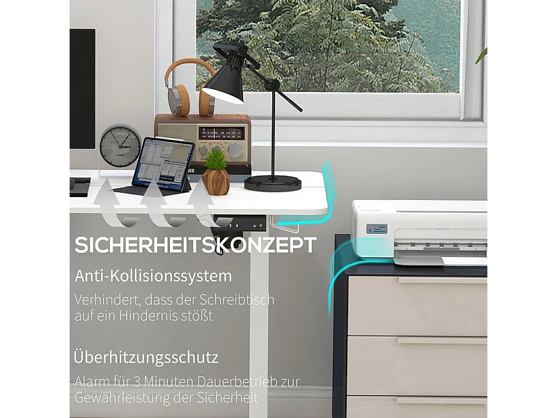 Elektrisch hoogteverstelbaar zit-sta bureau, verstelbare poten, met 2 koptelefoonhooks, 140x70x72/116cm