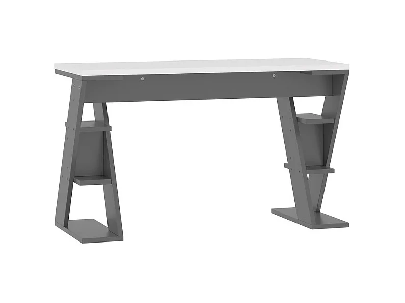 Bureau d'ordinateur en MDF, avec étagères ouvertes, charge max 50kg, Blanc et Gris, 120x50x74 cm