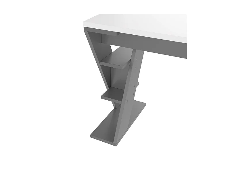Bureau d'ordinateur en MDF, avec étagères ouvertes, charge max 50kg, Blanc et Gris, 120x50x74 cm
