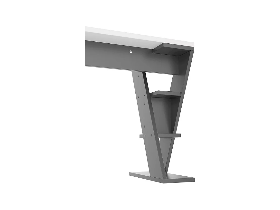 Bureau d'ordinateur en MDF, avec étagères ouvertes, charge max 50kg, Blanc et Gris, 120x50x74 cm