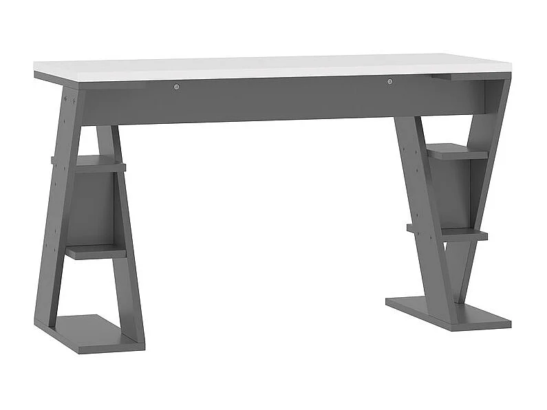 Bureau d'ordinateur en MDF, avec étagères ouvertes, charge max 50kg, Blanc et Gris, 120x50x74 cm