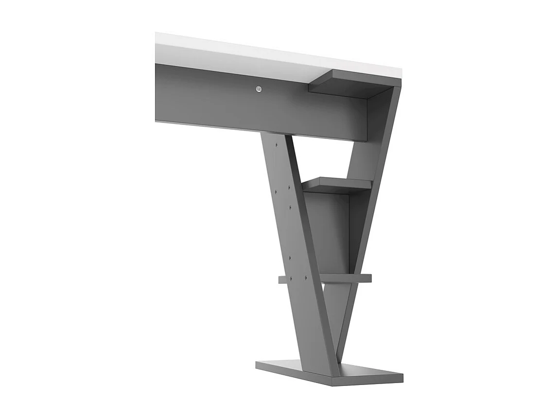 Bureau d'ordinateur en MDF, avec étagères ouvertes, charge max 50kg, Blanc et Gris, 120x50x74 cm