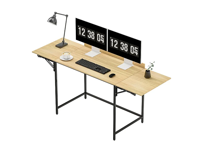 Klappbarer Computerschreibtisch - mit höhenverstellbaren Metallfüßen - Eiche und Schwarz - 170x58x78cm