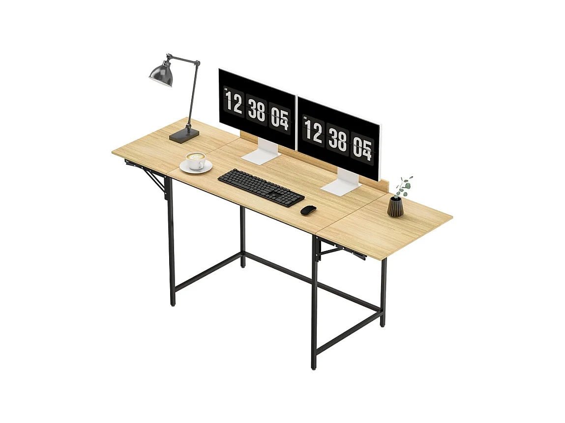 Bureau d'ordinateur pliable - avec pieds réglables en métal - chêne et noir - 170x58x78cm