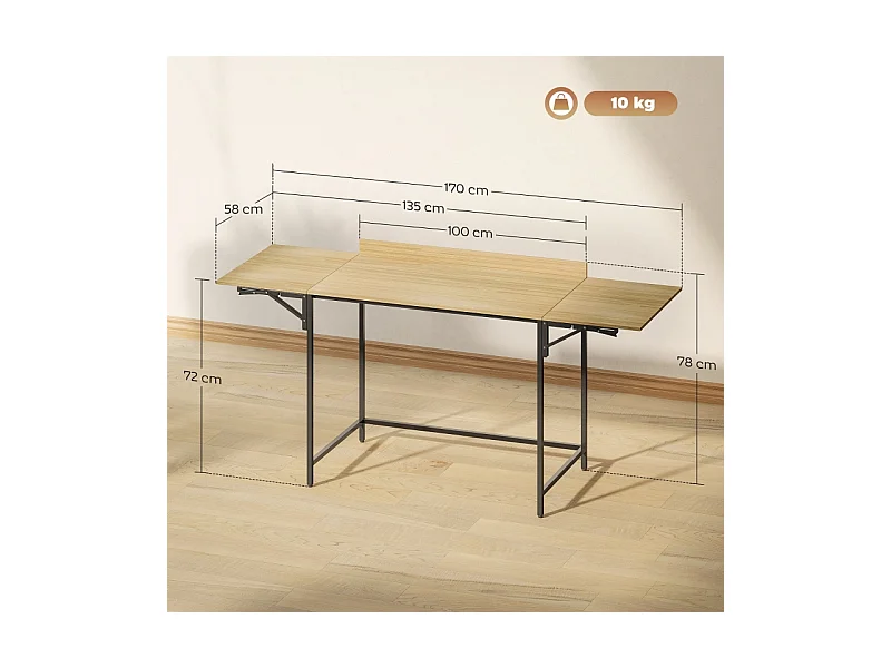 Bureau d'ordinateur pliable - avec pieds réglables en métal - chêne et noir - 170x58x78cm