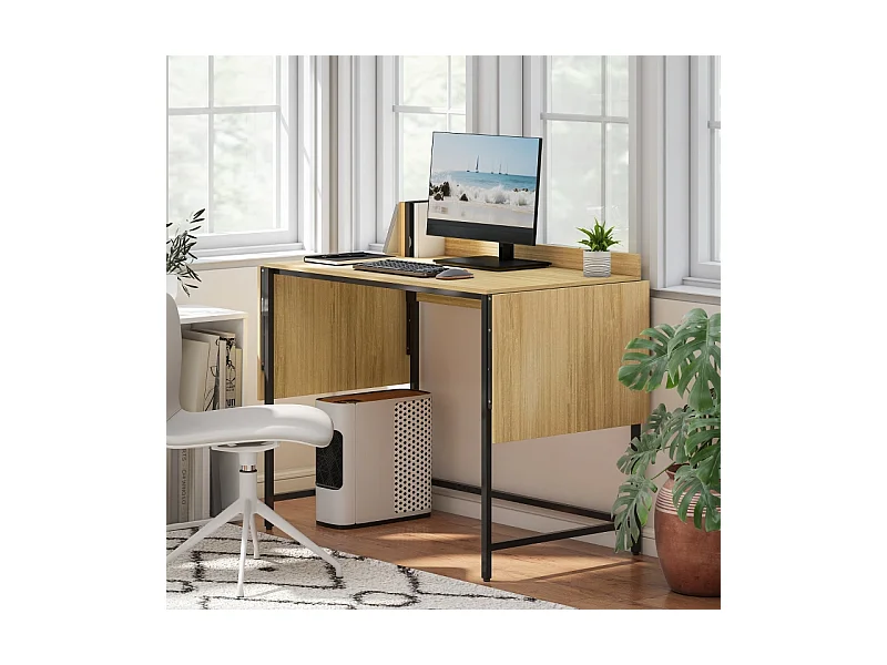 Bureau d'ordinateur pliable - avec pieds réglables en métal - chêne et noir - 170x58x78cm
