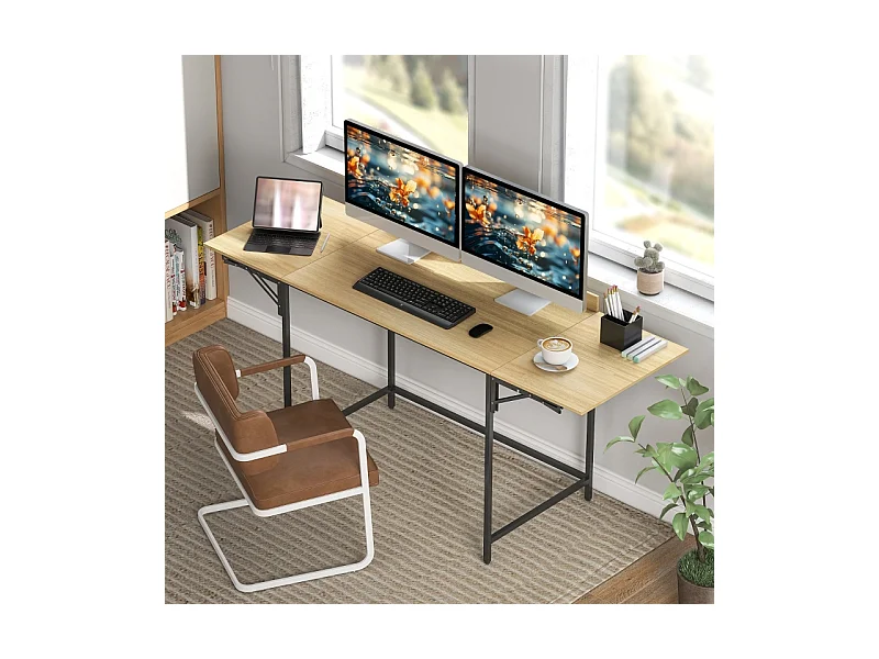 Bureau d'ordinateur pliable - avec pieds réglables en métal - chêne et noir - 170x58x78cm