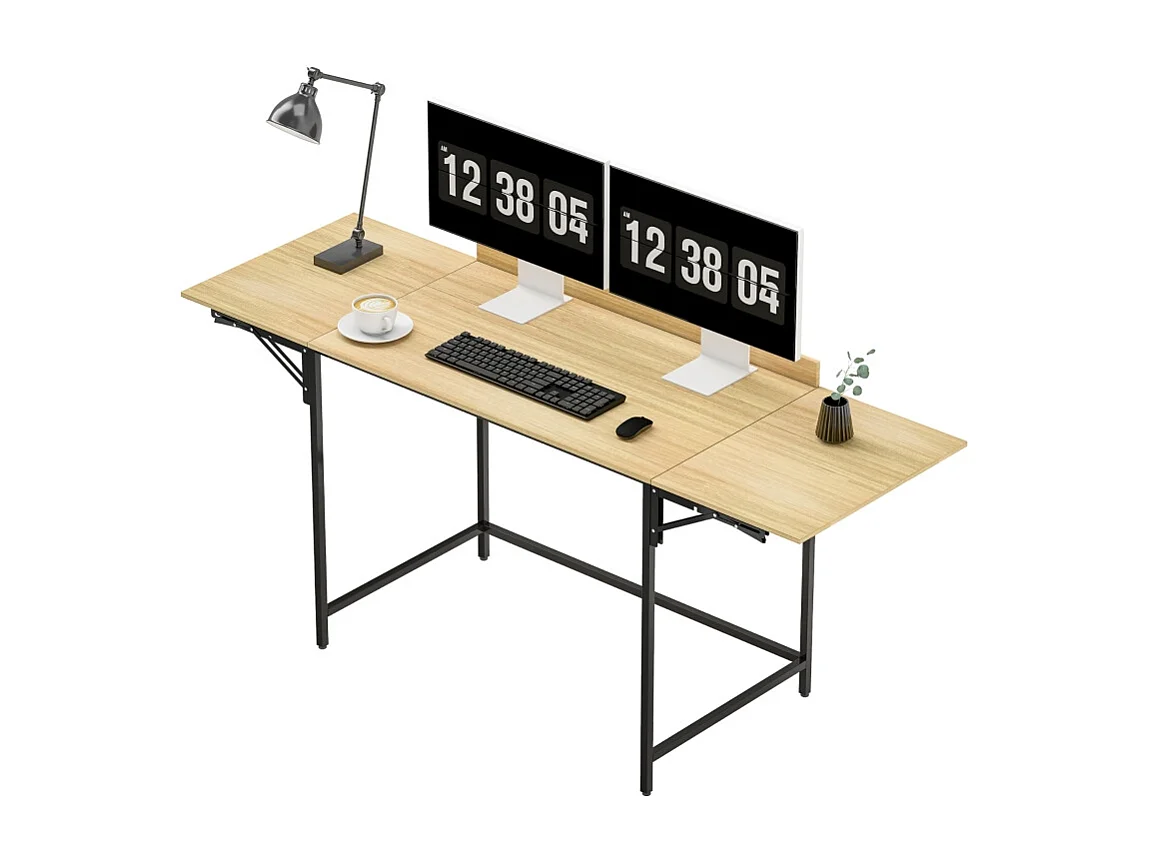 Bureau d'ordinateur pliable - avec pieds réglables en métal - chêne et noir - 170x58x78cm