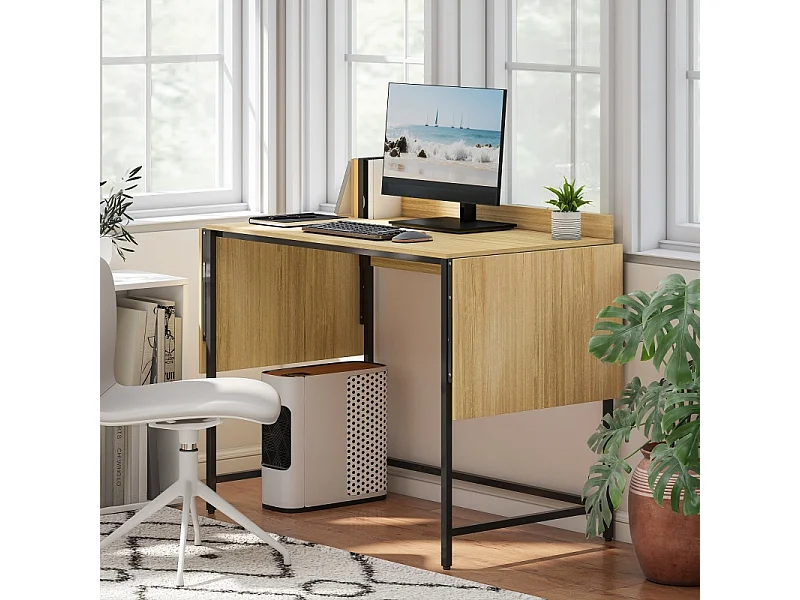 Bureau d'ordinateur pliable - avec pieds réglables en métal - chêne et noir - 170x58x78cm