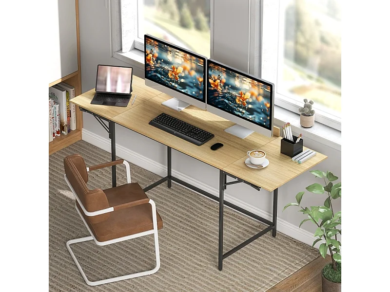 Bureau d'ordinateur pliable - avec pieds réglables en métal - chêne et noir - 170x58x78cm