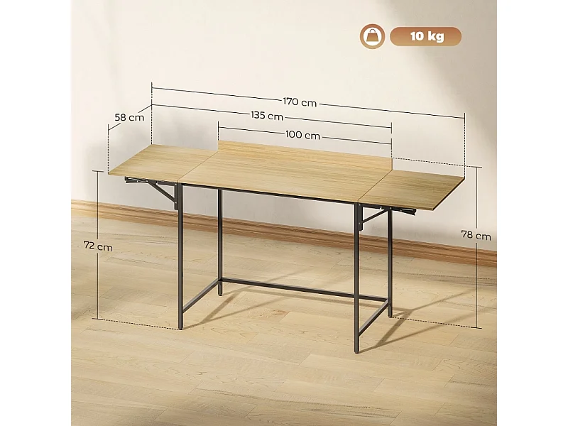 Escritorio para computadora plegable - con patas ajustables de metal - roble y negro - 170x58x78cm