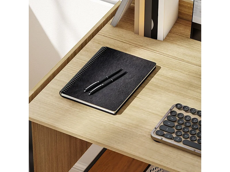 Escritorio para computadora plegable - con patas ajustables de metal - roble y negro - 170x58x78cm