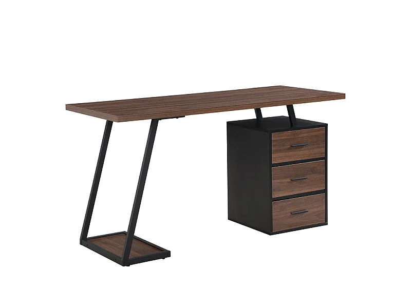 Bord med 3 lådor - bordsskiva i trä - MDF och Metal - Brun + Svart - 138,5x58x75cm