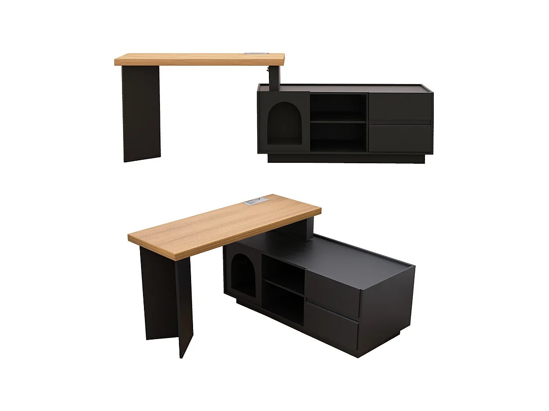 Bureau d'ordinateur d’angle pivotant - avec 2 tiroirs et 2 niches - niche XL pour animaux - MDF - 120x50x75cm