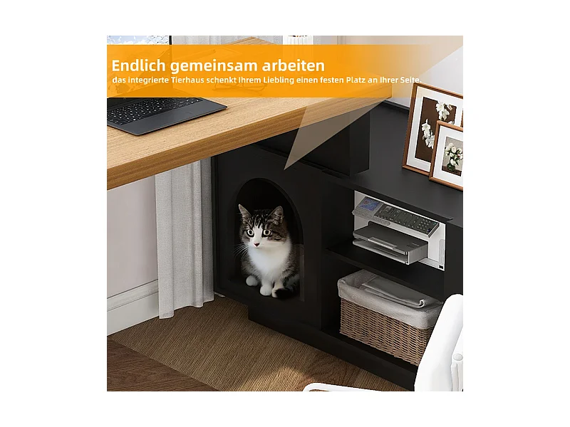 Bureau d'ordinateur d’angle pivotant - avec 2 tiroirs et 2 niches - niche XL pour animaux - MDF - 120x50x75cm