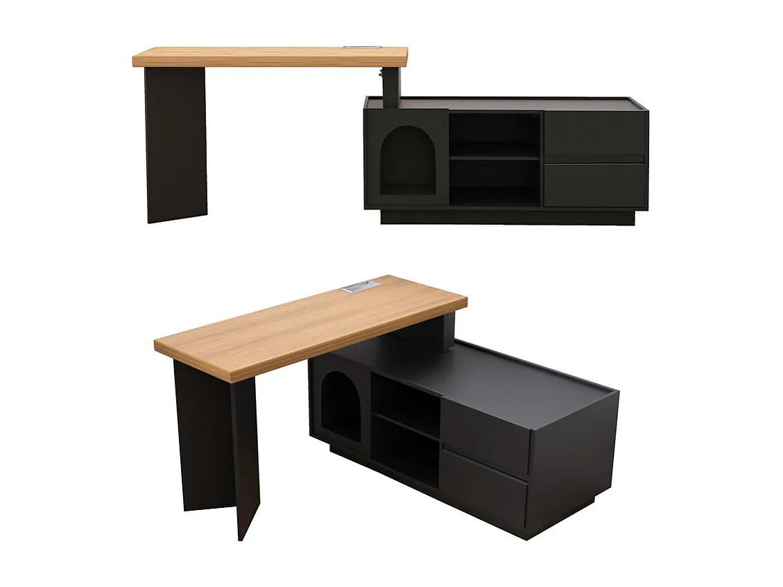 Bureau d'ordinateur d’angle pivotant - avec 2 tiroirs et 2 niches - niche XL pour animaux - MDF - 120x50x75cm