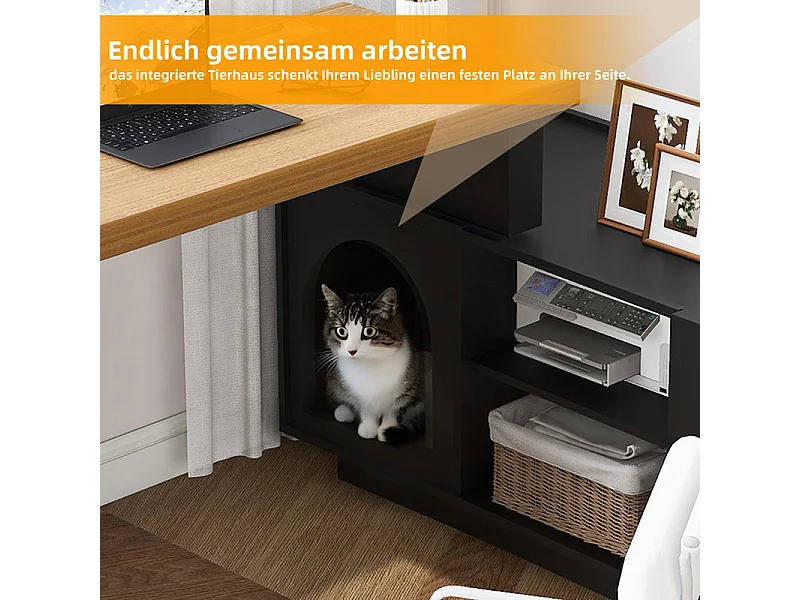 Bureau d'ordinateur d’angle pivotant - avec 2 tiroirs et 2 niches - niche XL pour animaux - MDF - 120x50x75cm