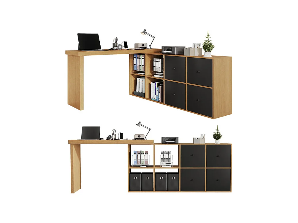 Bureau informatique d’angle en MDF - avec 4 tiroirs et 4 niches - 360° pivotant - 120x140x78cm