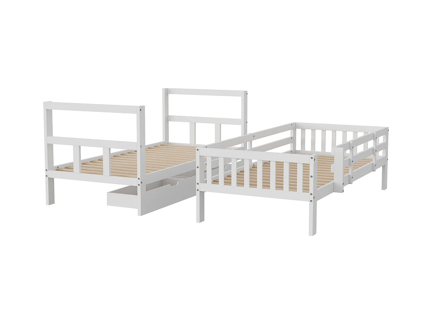Lit superposé enfant en bois massif 90x200 cm avec tiroirs de rangement – Séparable en 2 lits simples