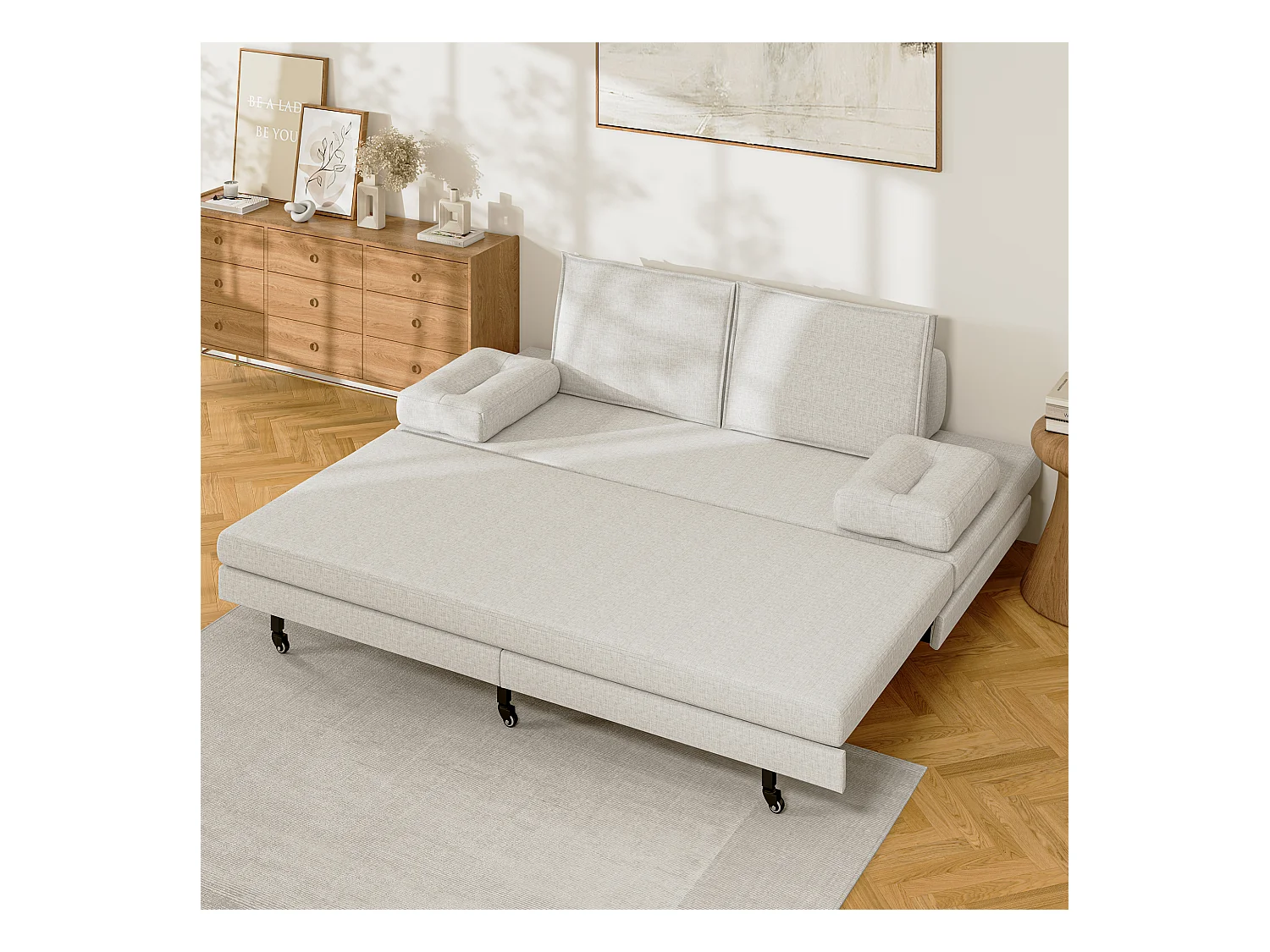 Canapé-lit extensible en tissu blanc 90x200 cm, convertible en lit 180x200 cm, design moderne et gain de place