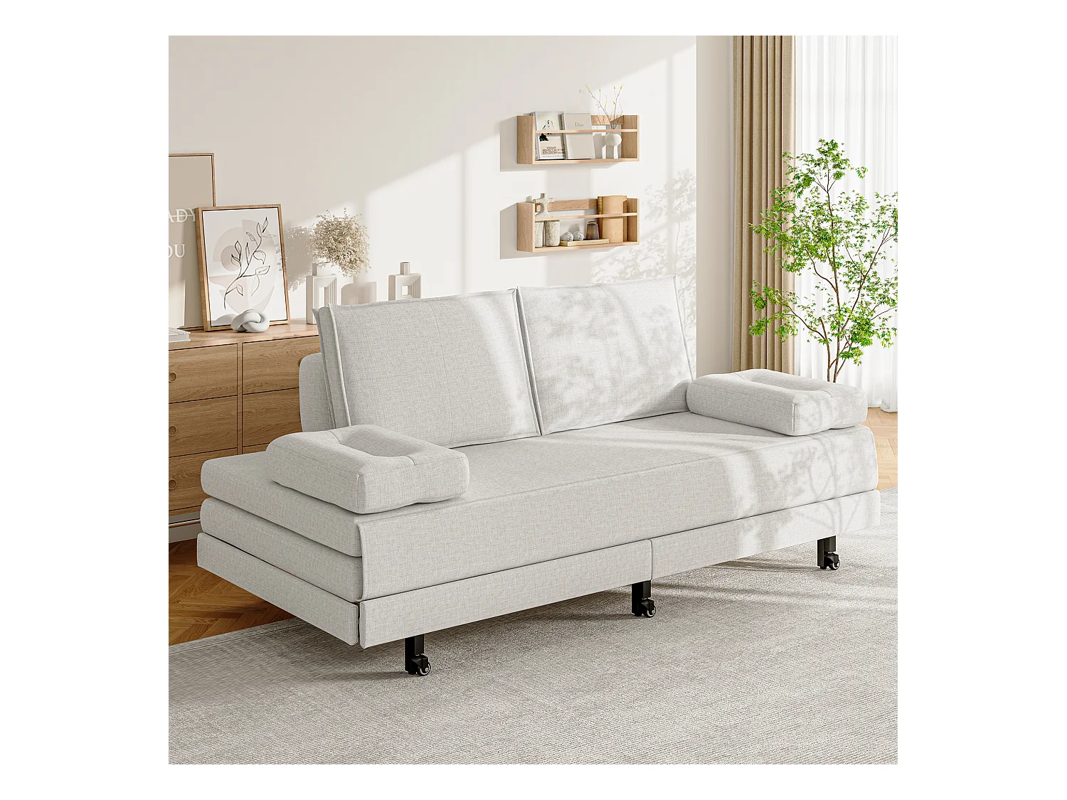 Canapé-lit extensible en tissu blanc 90x200 cm, convertible en lit 180x200 cm, design moderne et gain de place