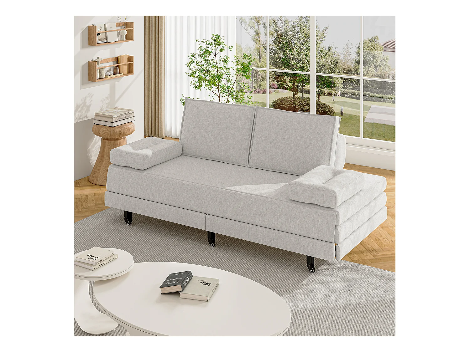 Canapé-lit extensible en tissu blanc 90x200 cm, convertible en lit 180x200 cm, design moderne et gain de place