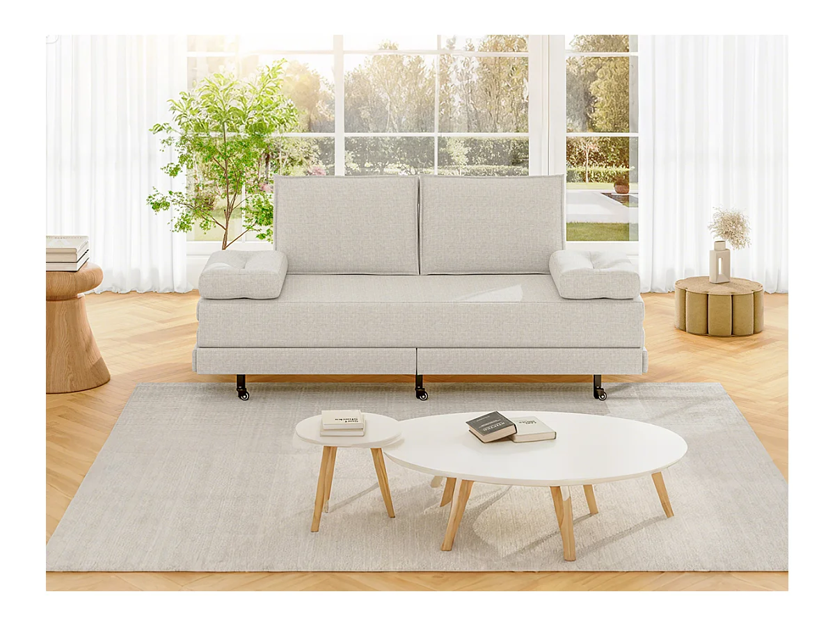 Canapé-lit extensible en tissu blanc 90x200 cm, convertible en lit 180x200 cm, design moderne et gain de place