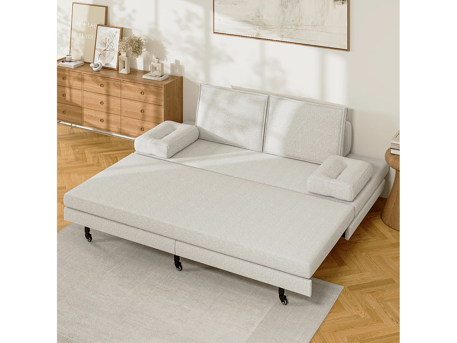Canapé-lit extensible en tissu blanc 90x200 cm, convertible en lit 180x200 cm, design moderne et gain de place