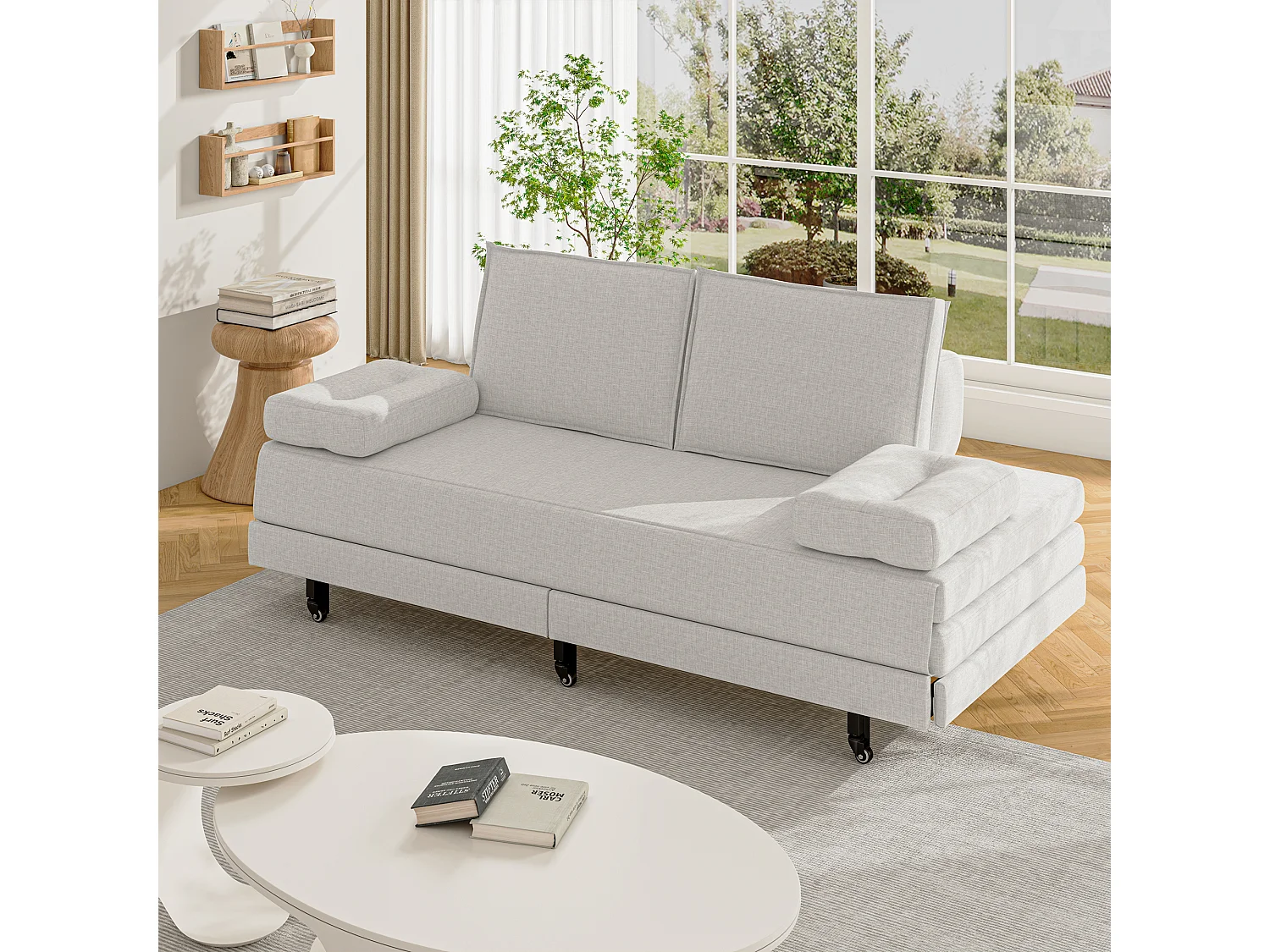 Canapé-lit extensible en tissu blanc 90x200 cm, convertible en lit 180x200 cm, design moderne et gain de place