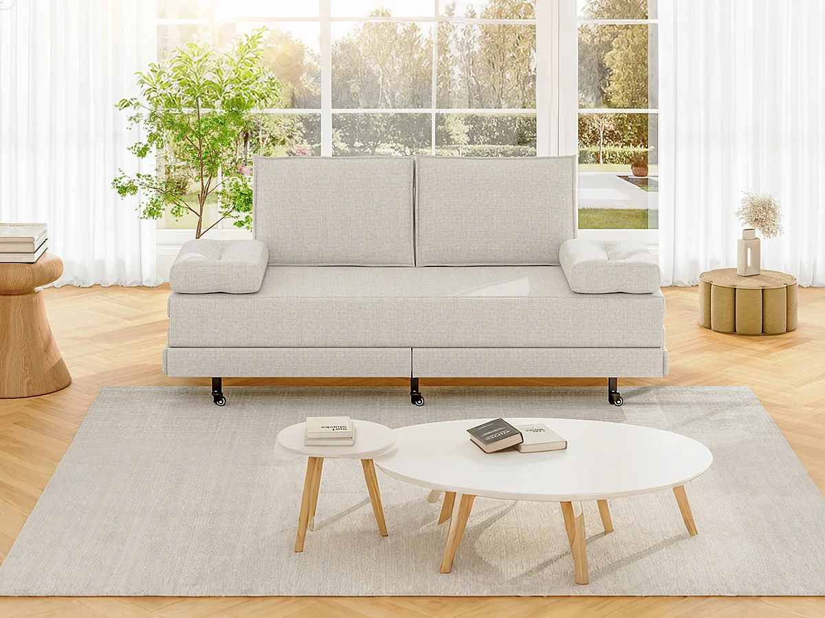 Canapé-lit extensible en tissu blanc 90x200 cm, convertible en lit 180x200 cm, design moderne et gain de place