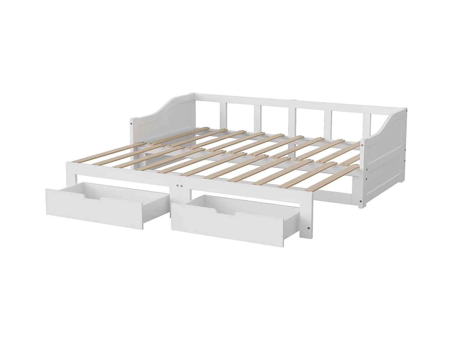 Uitschuifbaar massief houten slaapbank 90x200 cm met 2 opberglades – Omvormbaar tot tweepersoonsbed 180x200 cm
