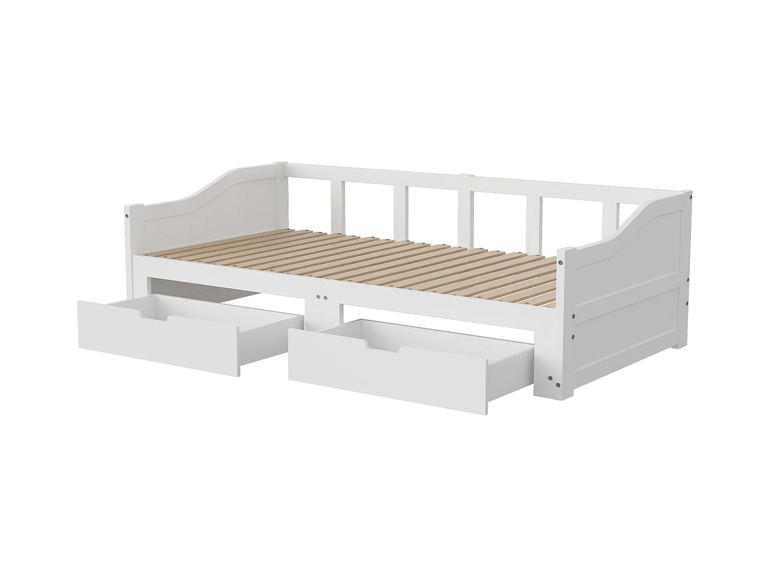 Uitschuifbaar massief houten slaapbank 90x200 cm met 2 opberglades – Omvormbaar tot tweepersoonsbed 180x200 cm