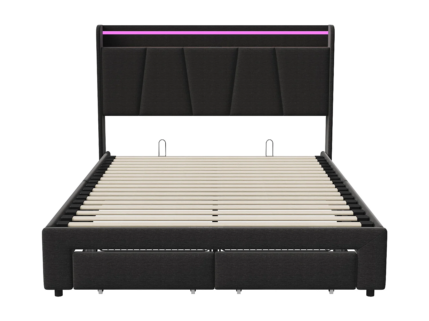 Cama canapé para adultos con LED multicolor, cabecero con almacenaje, 2 cajones + puertos USB y Tipo C – 140x200 cm – Gris oscuro