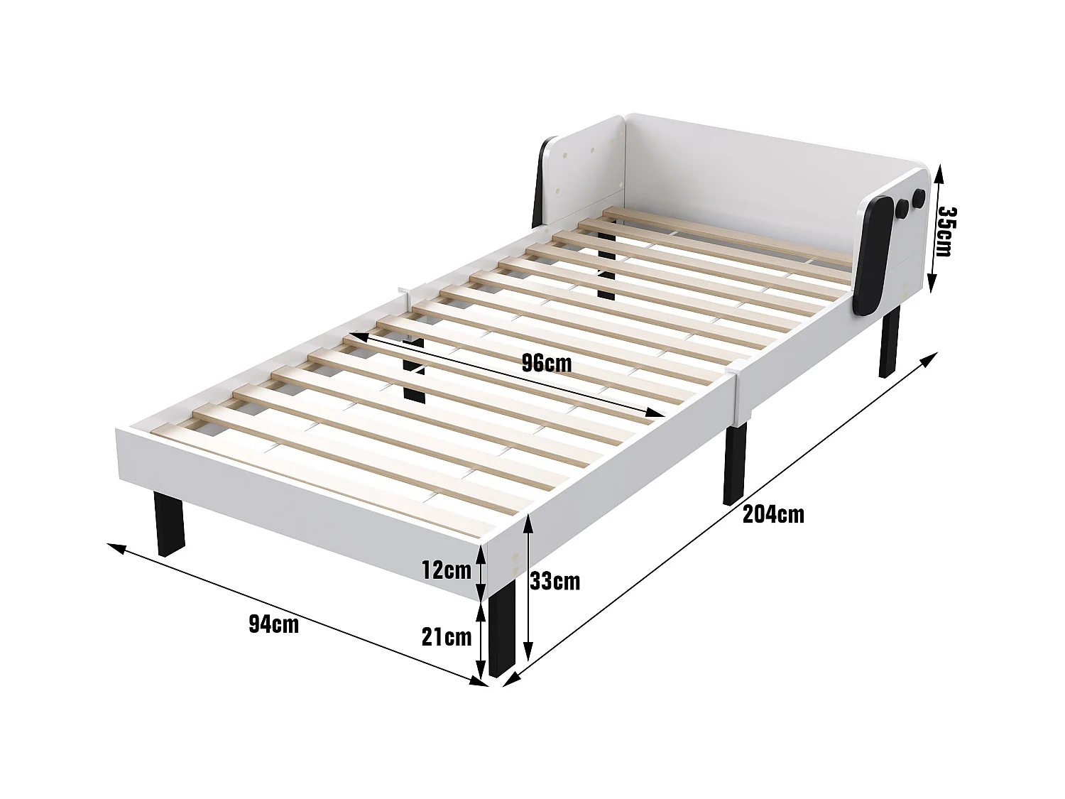 Cama infantil em formato de cachorro, segura com grade lateral, madeira resistente - 90x200 cm, branca