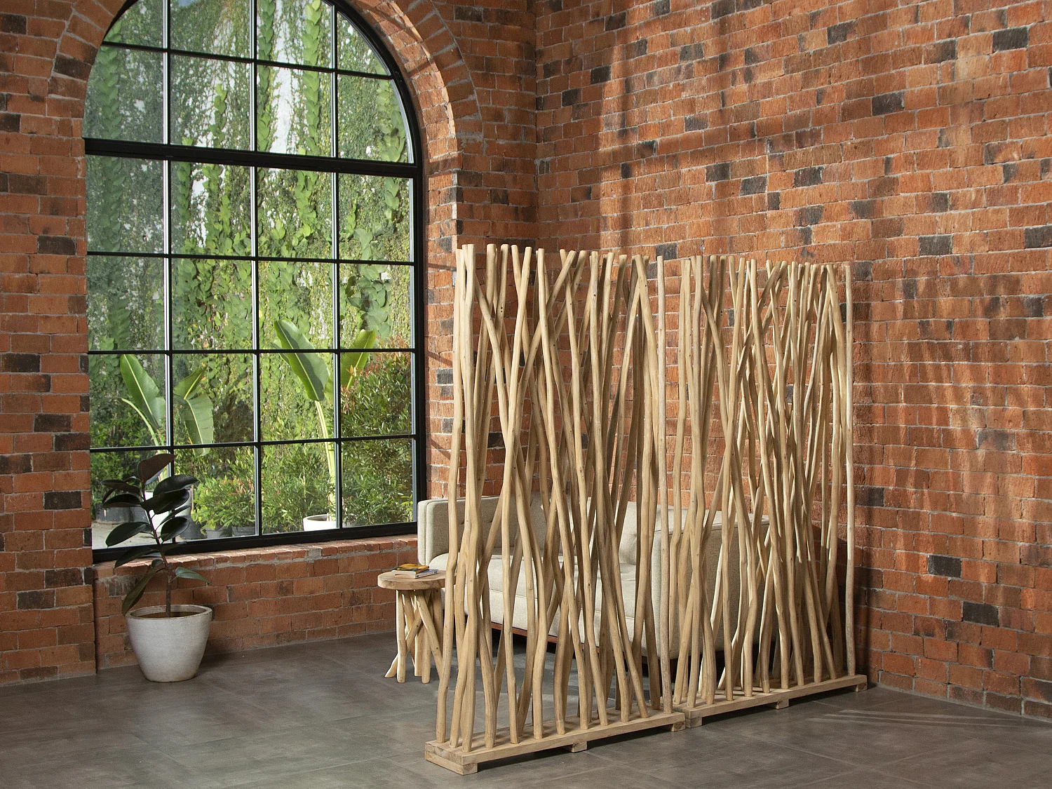 Lot de 2 séparateurs de pièce en bois de teck - L. 100 x P. 25 x H. 180 cm - Naturel - GAYANA