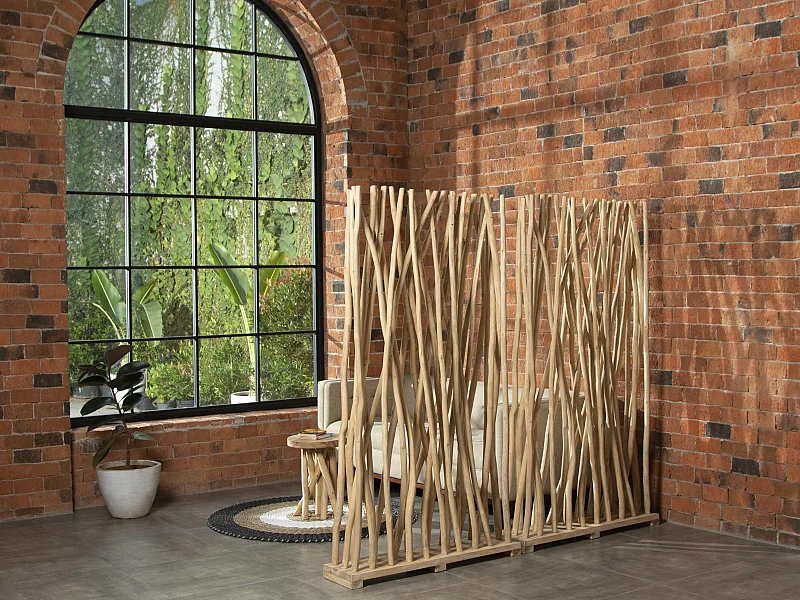 Lot de 2 séparateurs de pièce en bois de teck - L. 100 x P. 25 x H. 180 cm - Naturel - GAYANA
