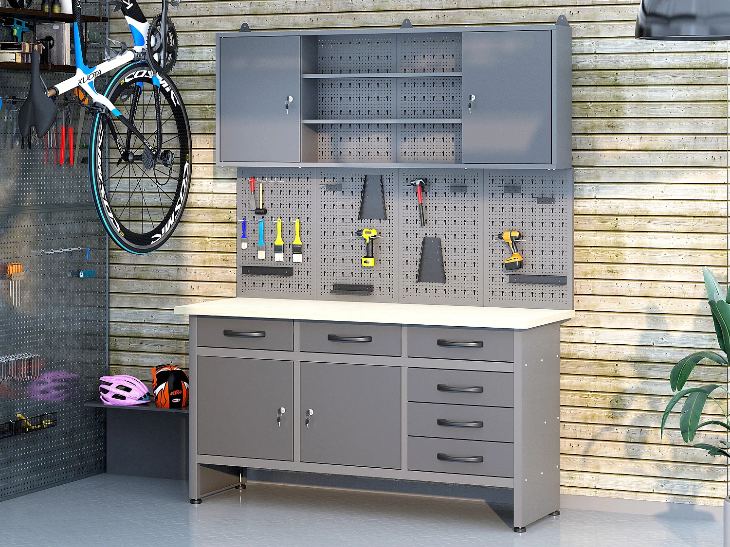 Armoire murale d'atelier en acier - L160 x P20 x H60 cm - Gris - BRICANO