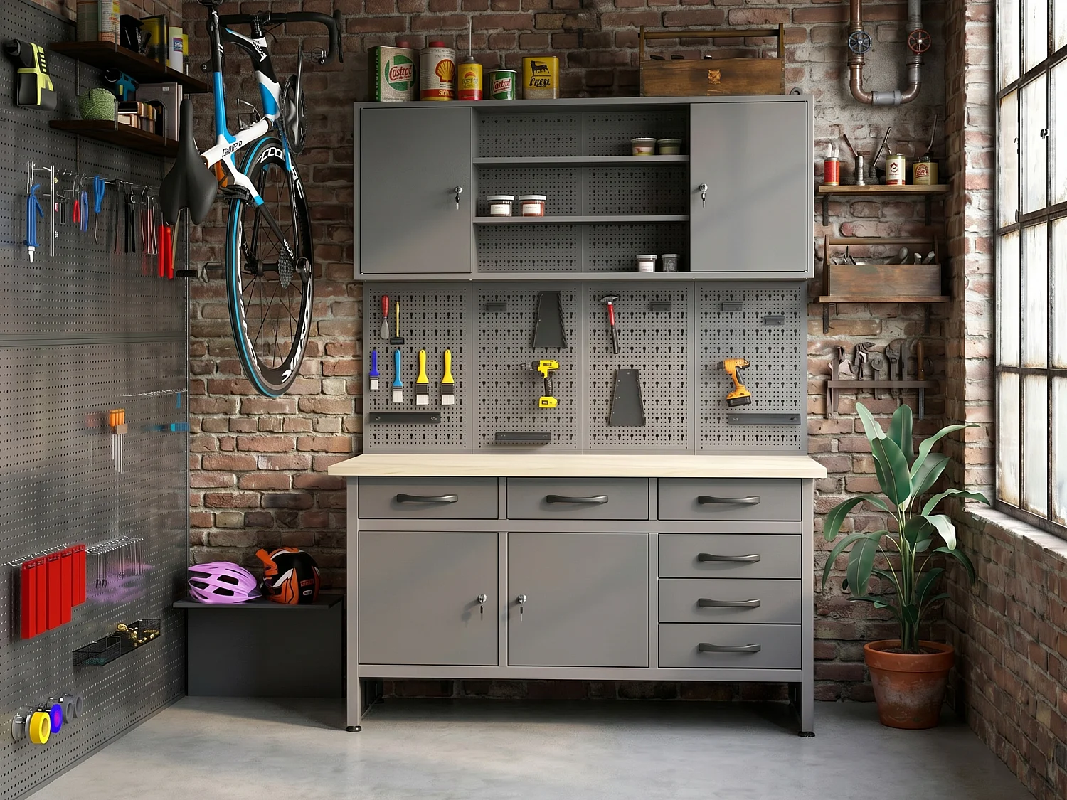Armoire murale d'atelier en acier - L160 x P20 x H60 cm - Gris - BRICANO