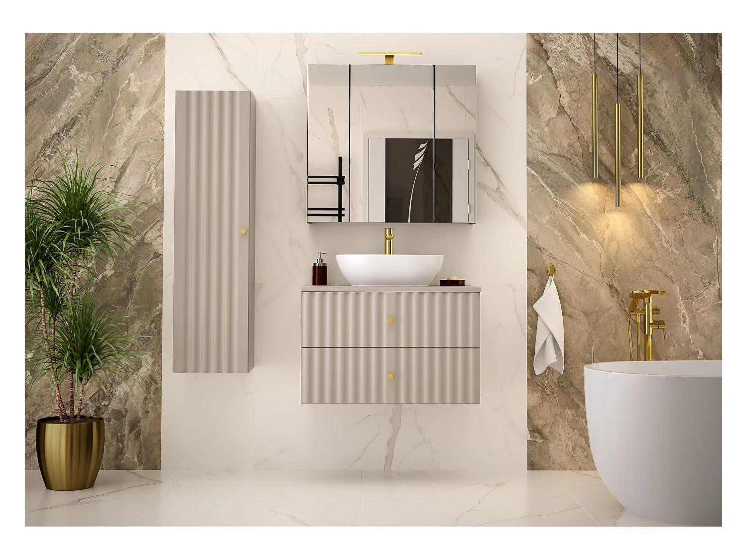 Meuble sous lavabo en cachemire 80 cm 2 tiroirs Aqua