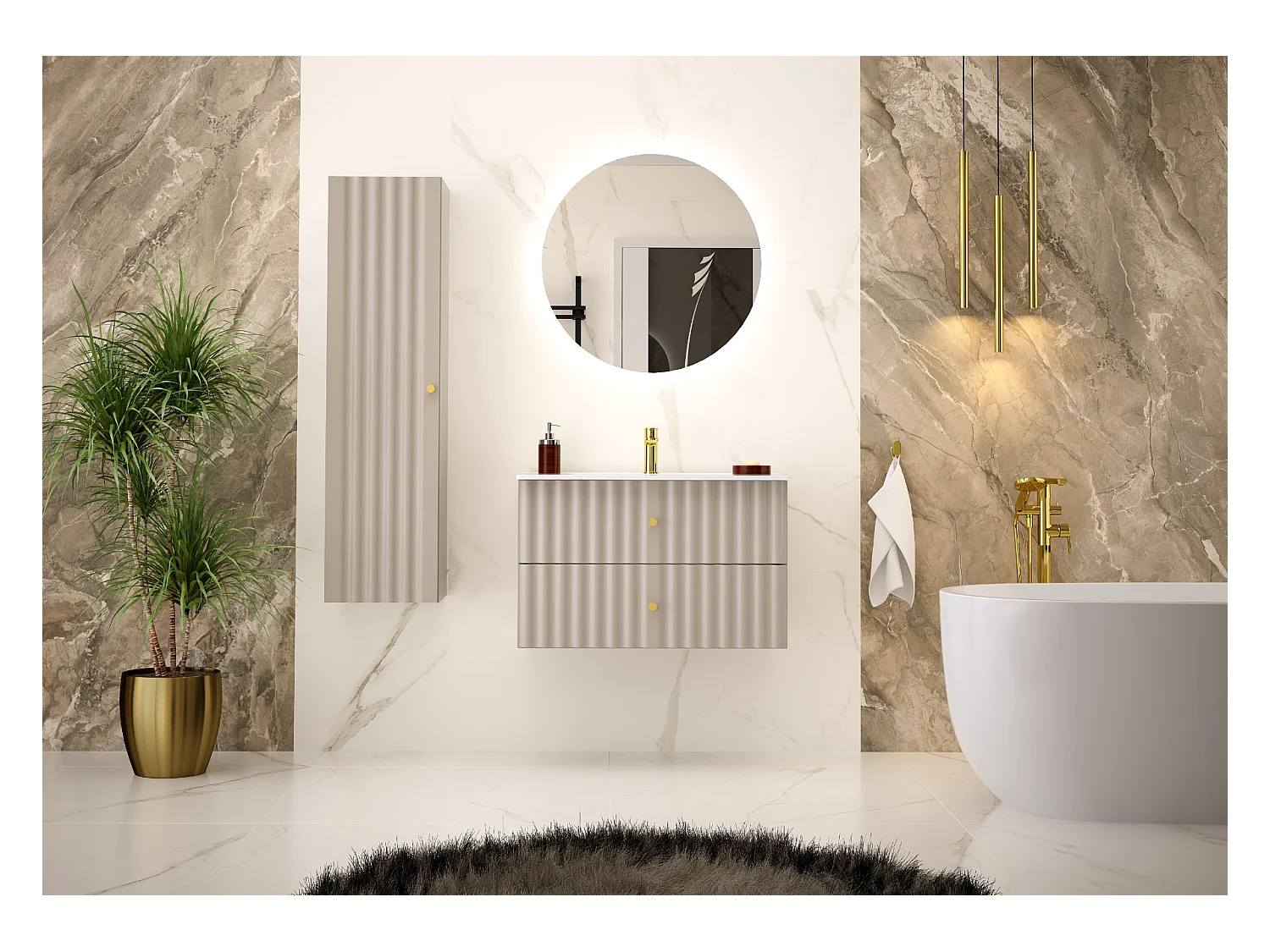 Meuble sous lavabo en cachemire 80 cm 2 tiroirs Aqua