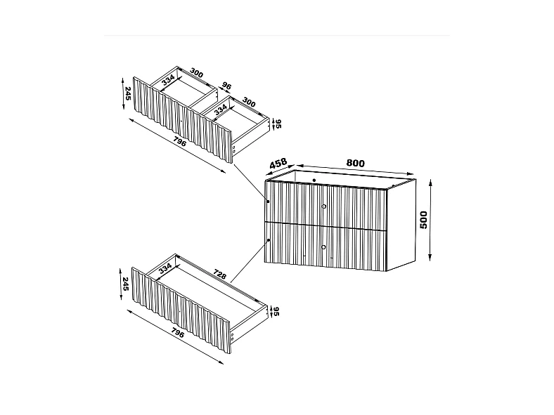 Meuble sous lavabo en cachemire 80 cm 2 tiroirs Aqua