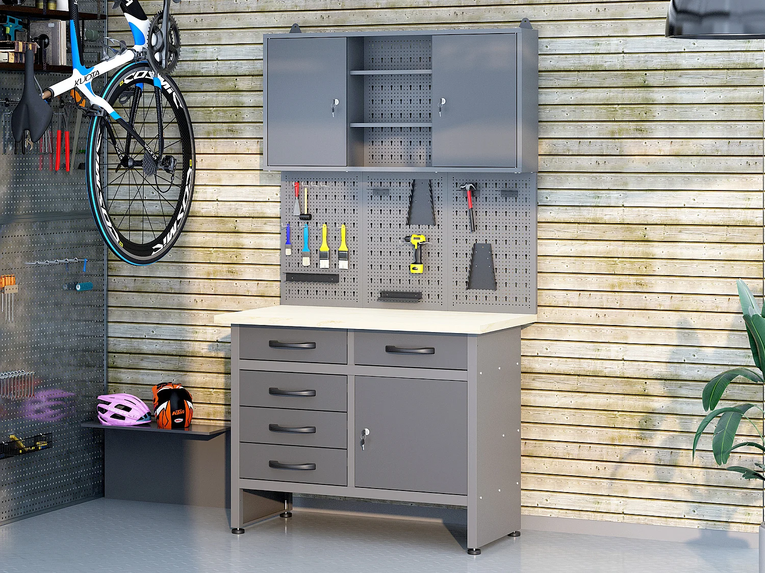 Armoire murale d'atelier en acier - L120 x P20 x H60 cm - Gris - BRICANO