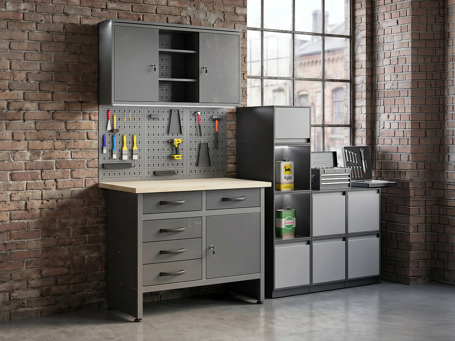 Armoire murale d'atelier en acier - L120 x P20 x H60 cm - Gris - BRICANO