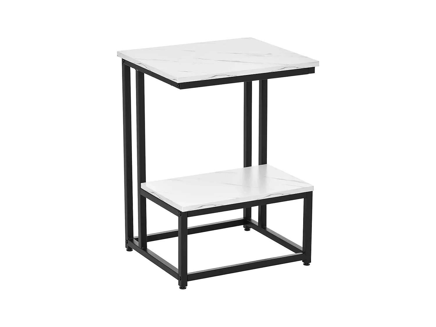 Table basse table d'appoint chambre structure acier noir plateau étagère aspect marbre blanc