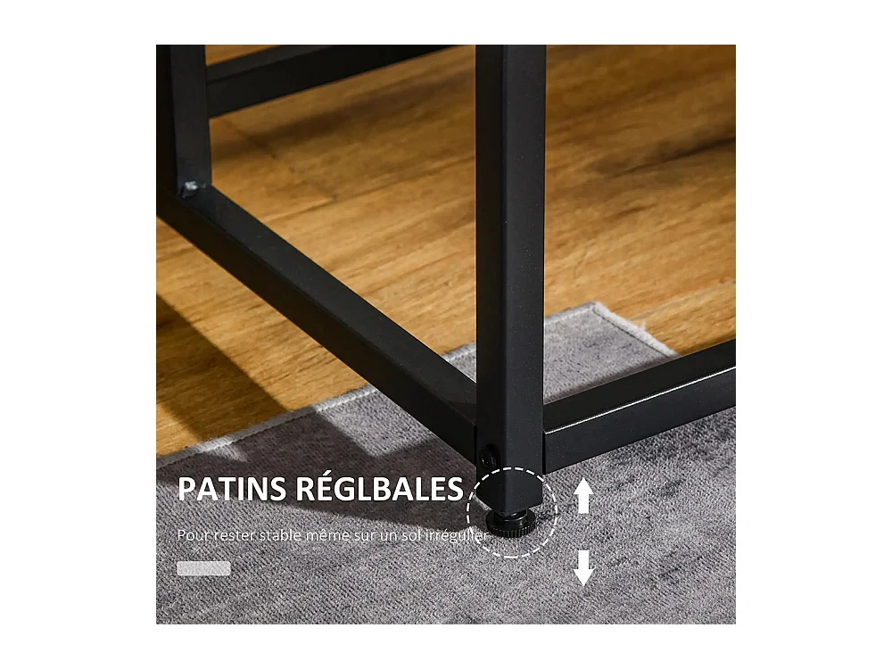 Table basse table d'appoint chambre structure acier noir plateau étagère aspect marbre blanc