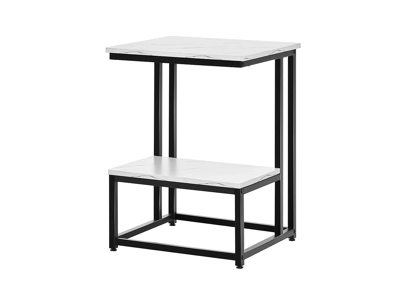 Table basse table d'appoint chambre structure acier noir plateau étagère aspect marbre blanc