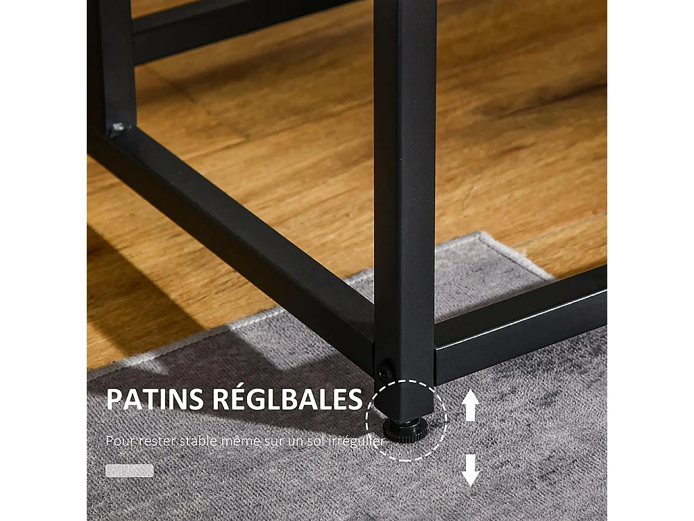 Table basse table d'appoint chambre structure acier noir plateau étagère aspect marbre blanc