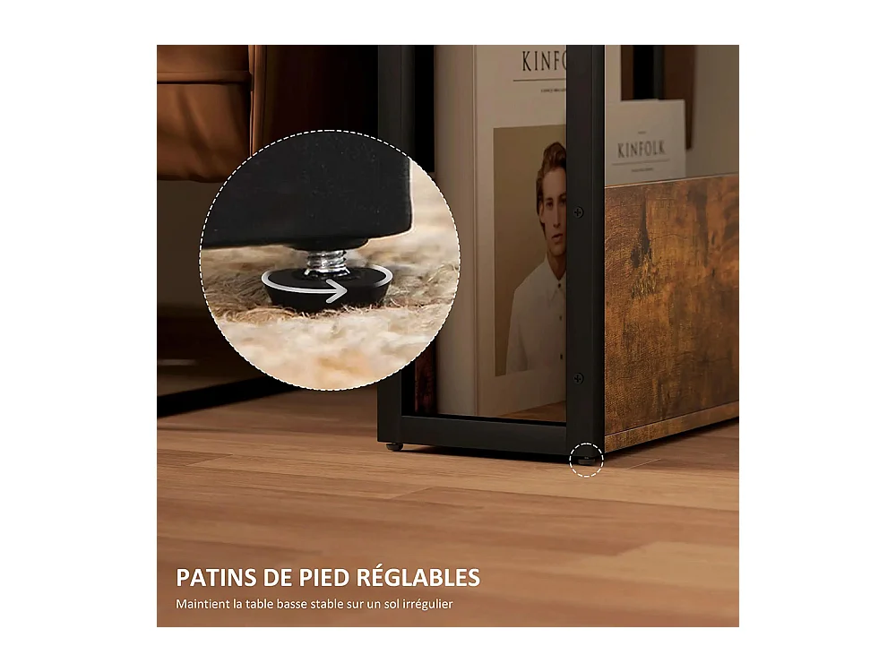 Table d'appoint table de chevet avec étagère à deux niveaux coins arrondis brun rustique