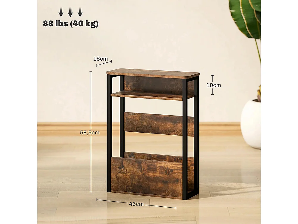 Table d'appoint table de chevet avec étagère à deux niveaux coins arrondis brun rustique