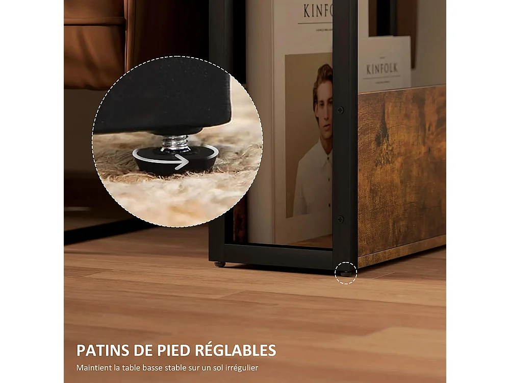 Table d'appoint table de chevet avec étagère à deux niveaux coins arrondis brun rustique